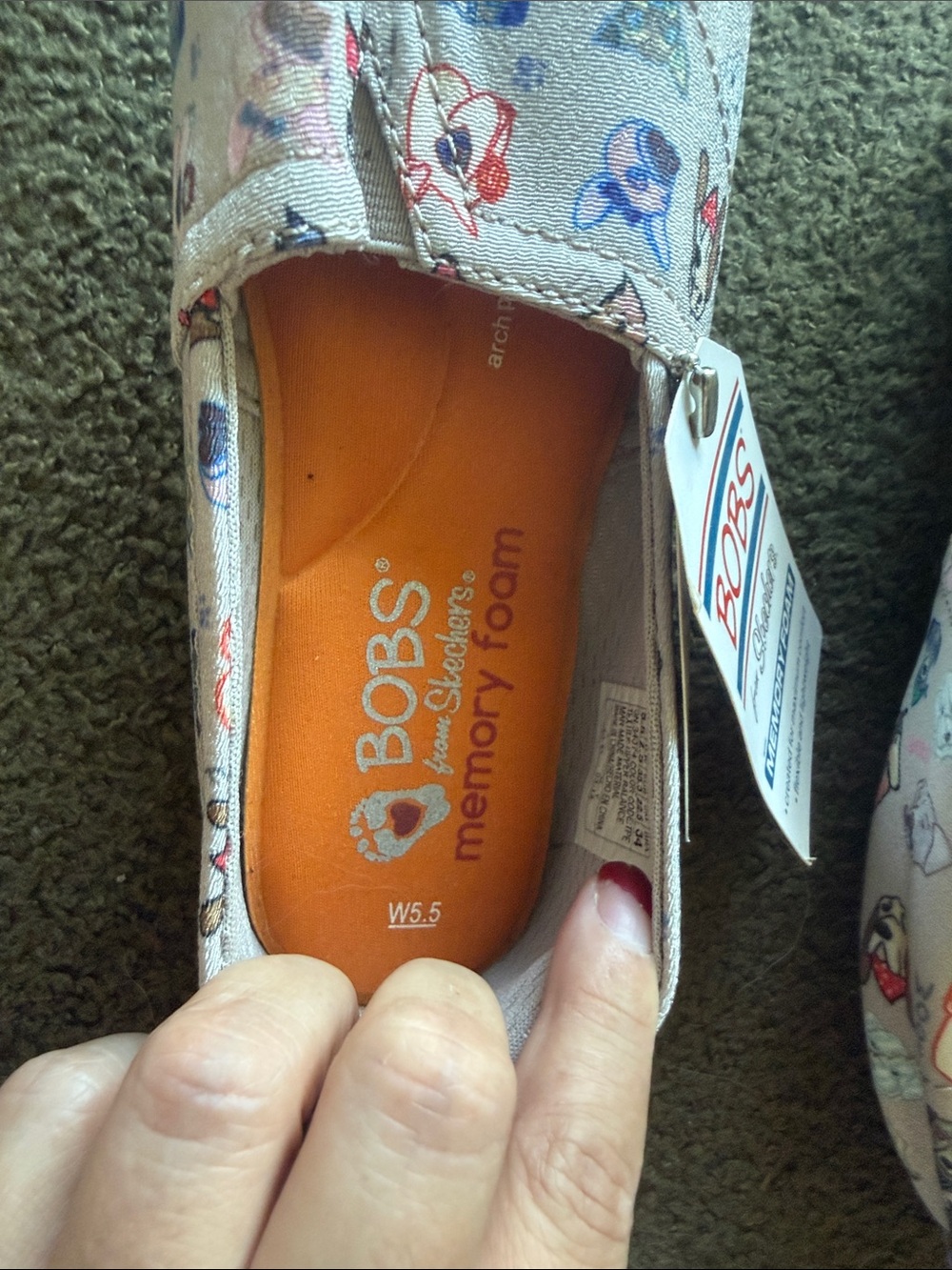 Skechers BOBS Slip-On Flats with Multicolor Dog Faces on Light Beige - Picture 2 of 3